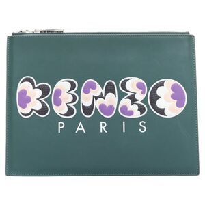 Kenzo dark debossed rubber logo portfolio zip clutch